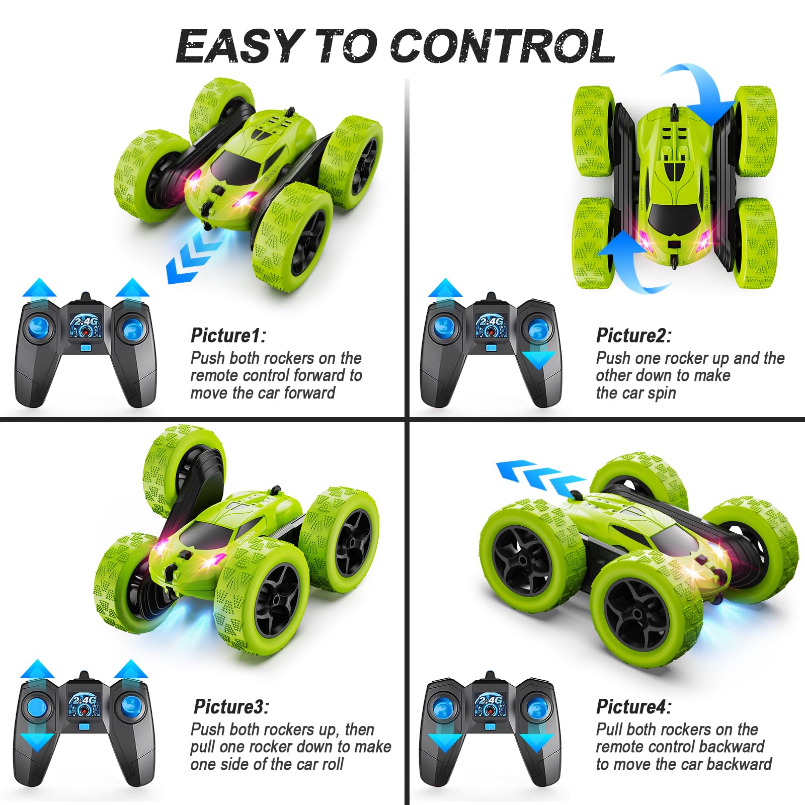 Foto 7 pulgar | Rc Stunt Car Qunreda, Mando A Distancia Giratorio De 360° Para Niños De Más De 6 Años - Venta Internacional.