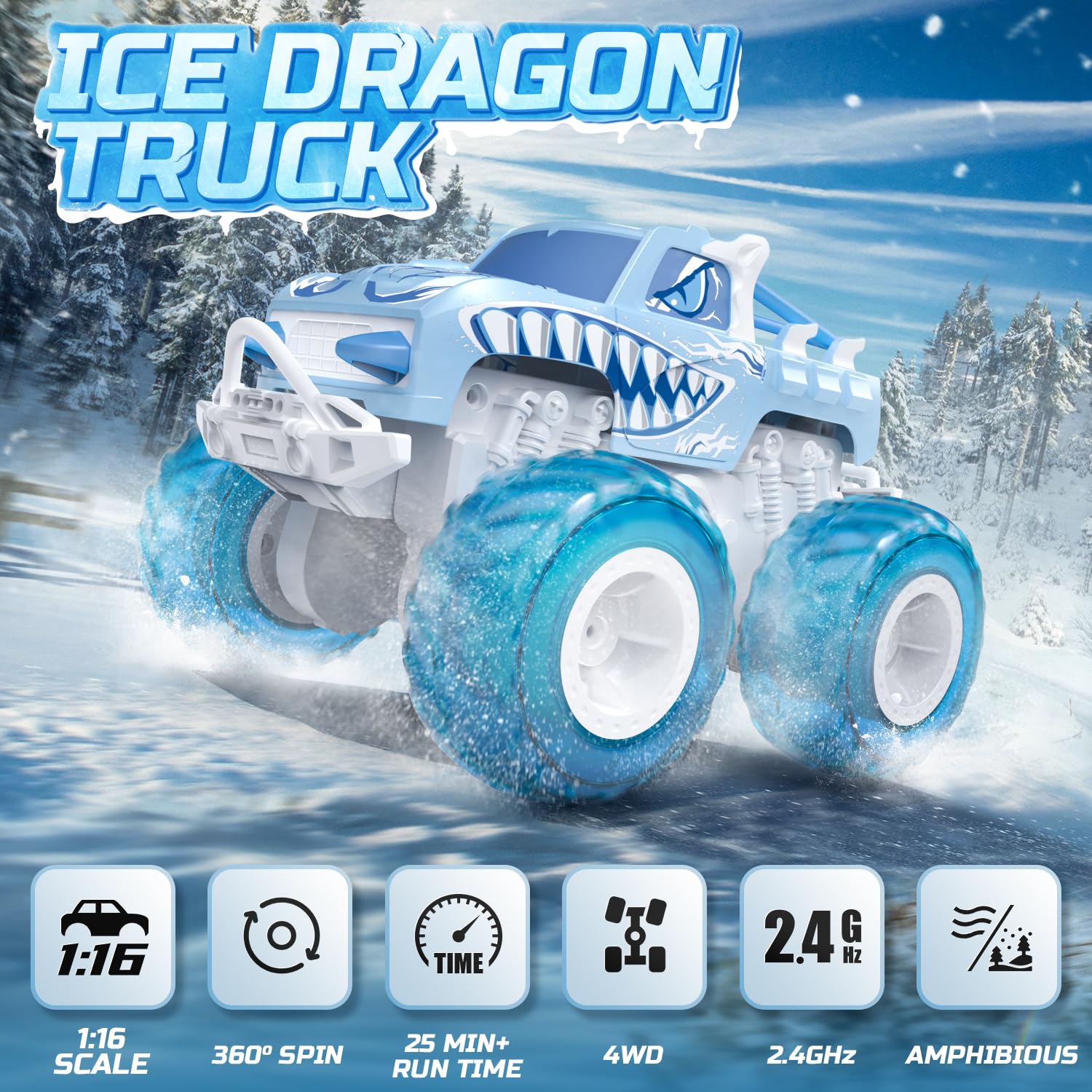 Foto 3 pulgar | Rc Monster Truck Boat Deerc Amphibious 4wd Con 2 Baterías - Venta Internacional.