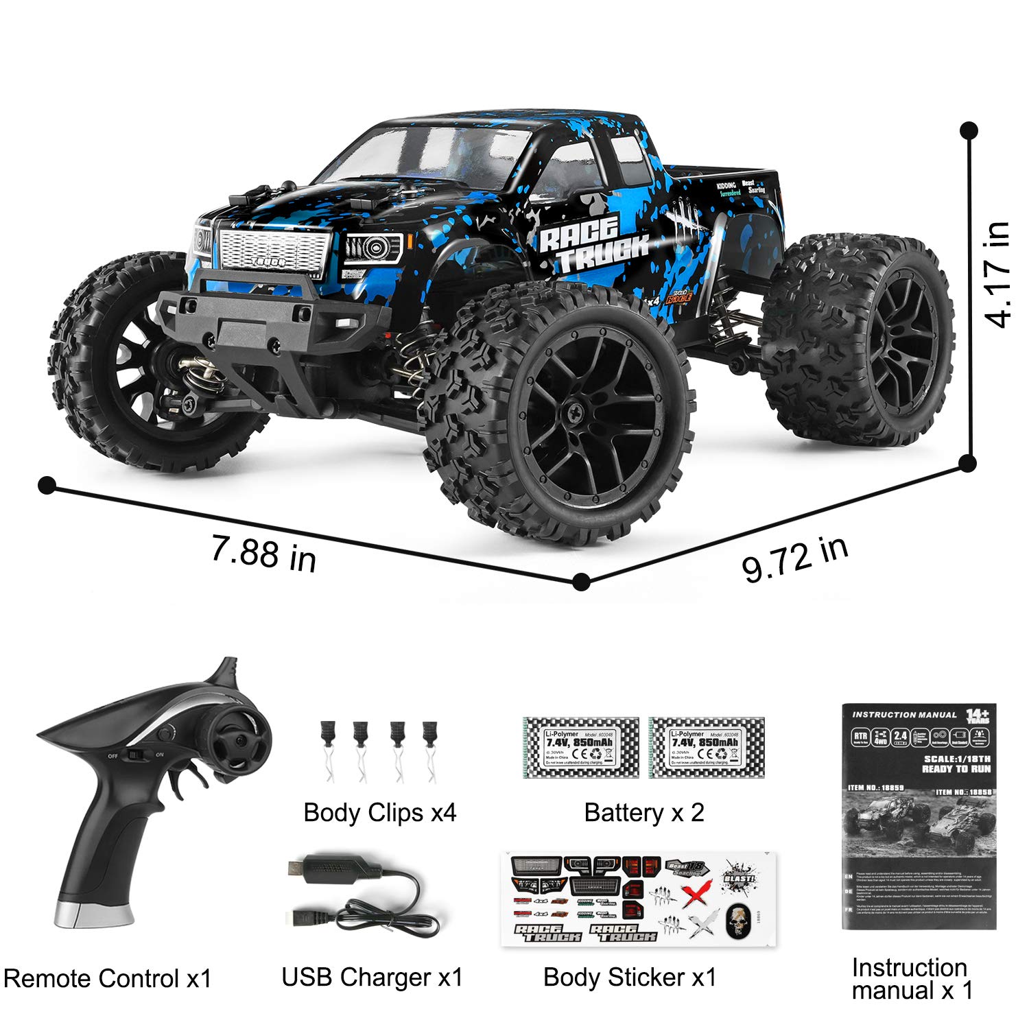 Foto 7 pulgar | Coche RC Haiboxing a Escala 1/18 4wd Todoterreno Monster Truck RTR - Venta Internacional