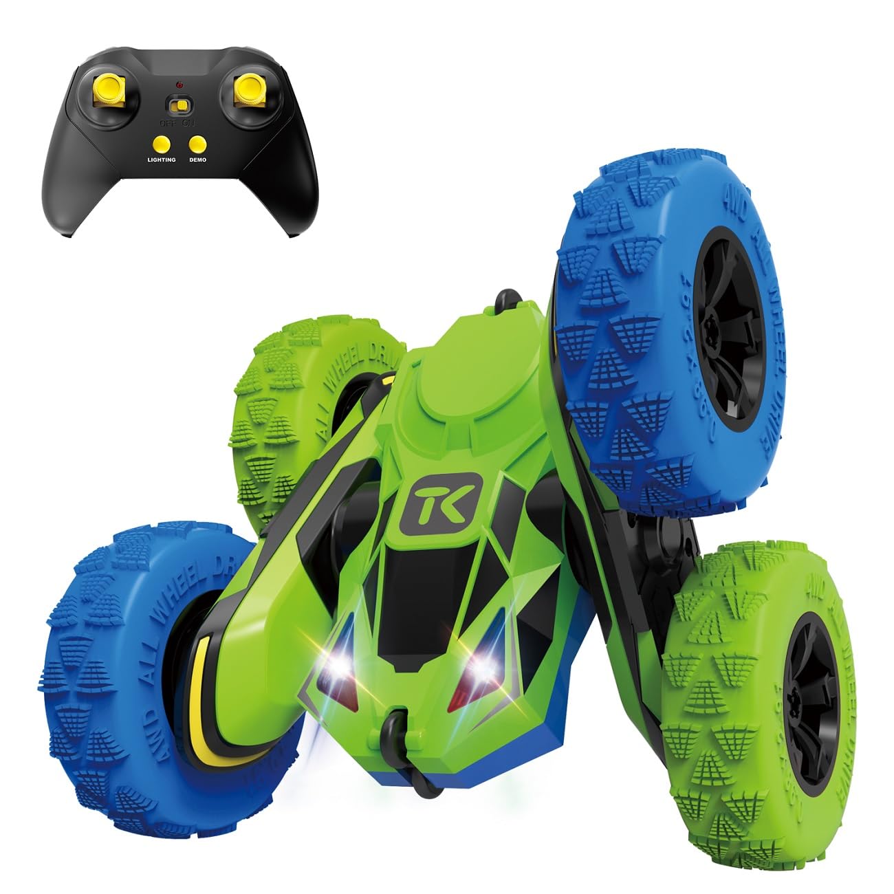 Foto 2 pulgar | Control Remoto Rc Stunt Car Threeking De Doble Cara, Verde Y Azul - Venta Internacional.