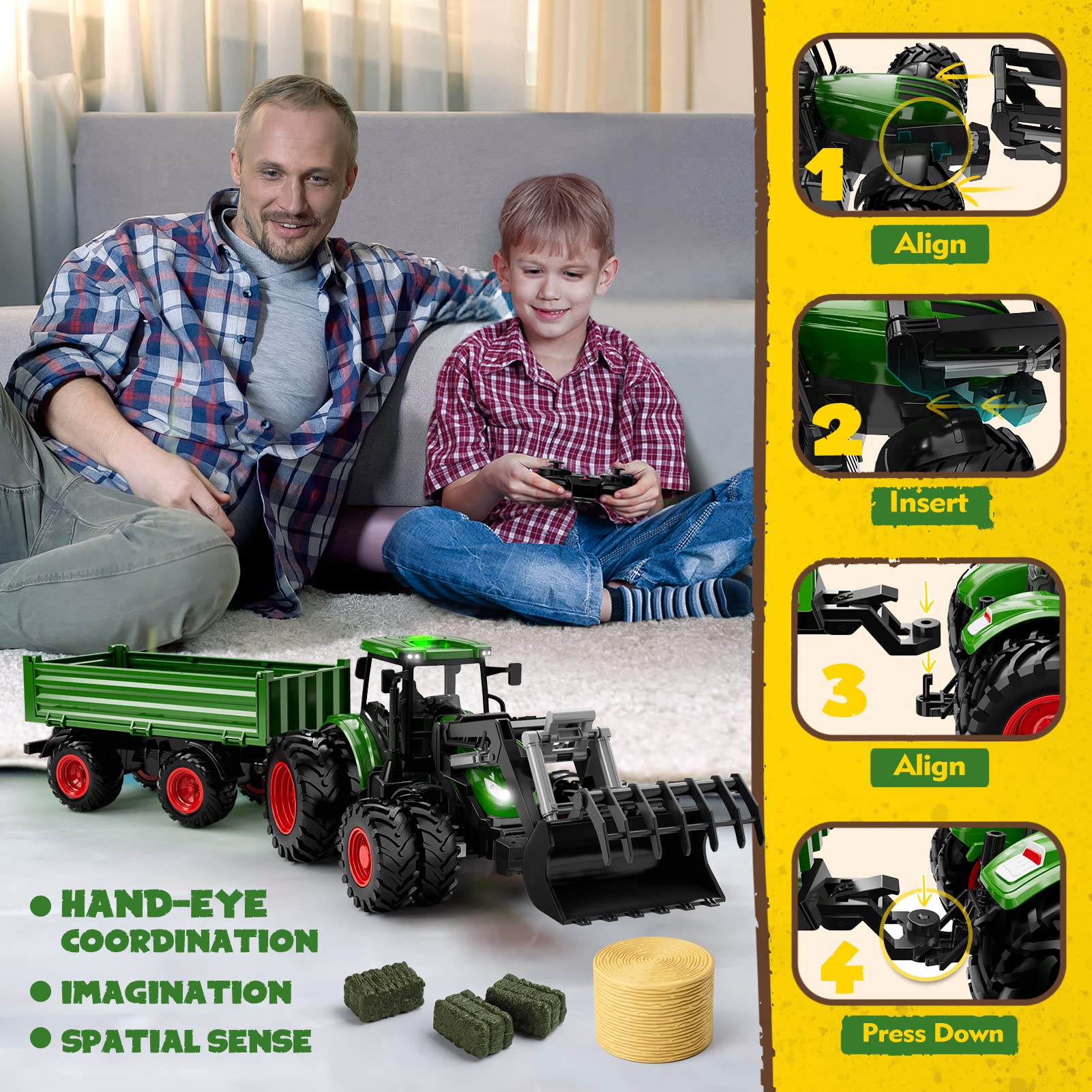 Foto 3 pulgar | Tractor De Control Remoto De Juguete Uarzt Con Camión Y Remolque Para Niños - Venta Internacional.