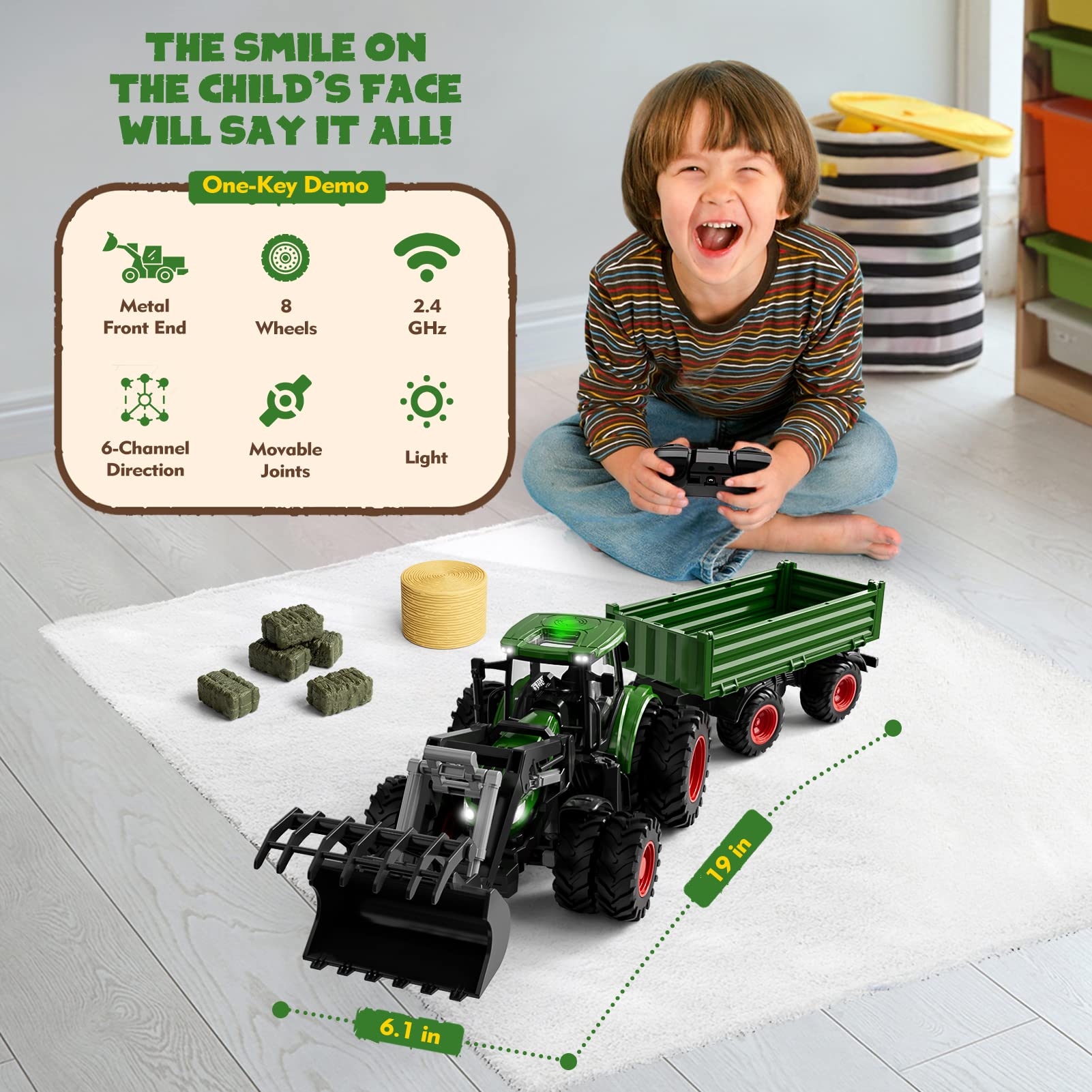Foto 5 pulgar | Tractor De Control Remoto De Juguete Uarzt Con Camión Y Remolque Para Niños - Venta Internacional.