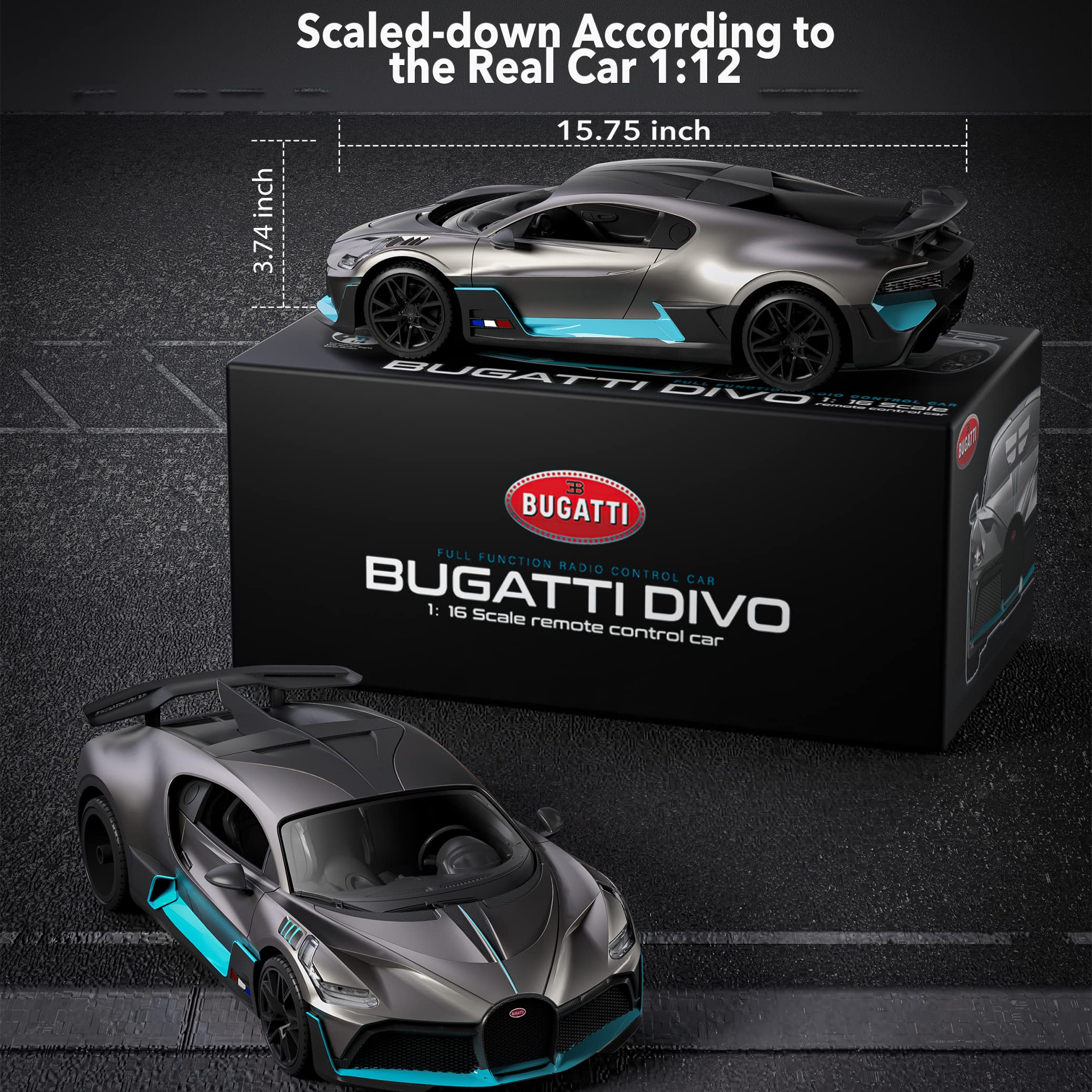 Foto 5 pulgar | Coche A Control Remoto Miebely Bugatti Divo Escala 1/12 12 Km/h - Venta Internacional.