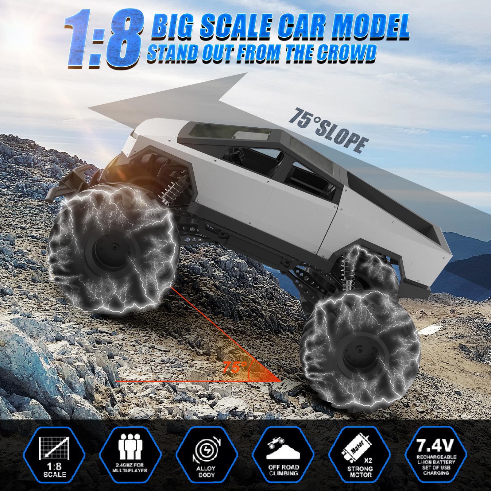 Foto 3 pulgar | Juguete Rc Cybertruck 4wd A Escala 1:8 Con Motores Duales Para Niños - Venta Internacional.