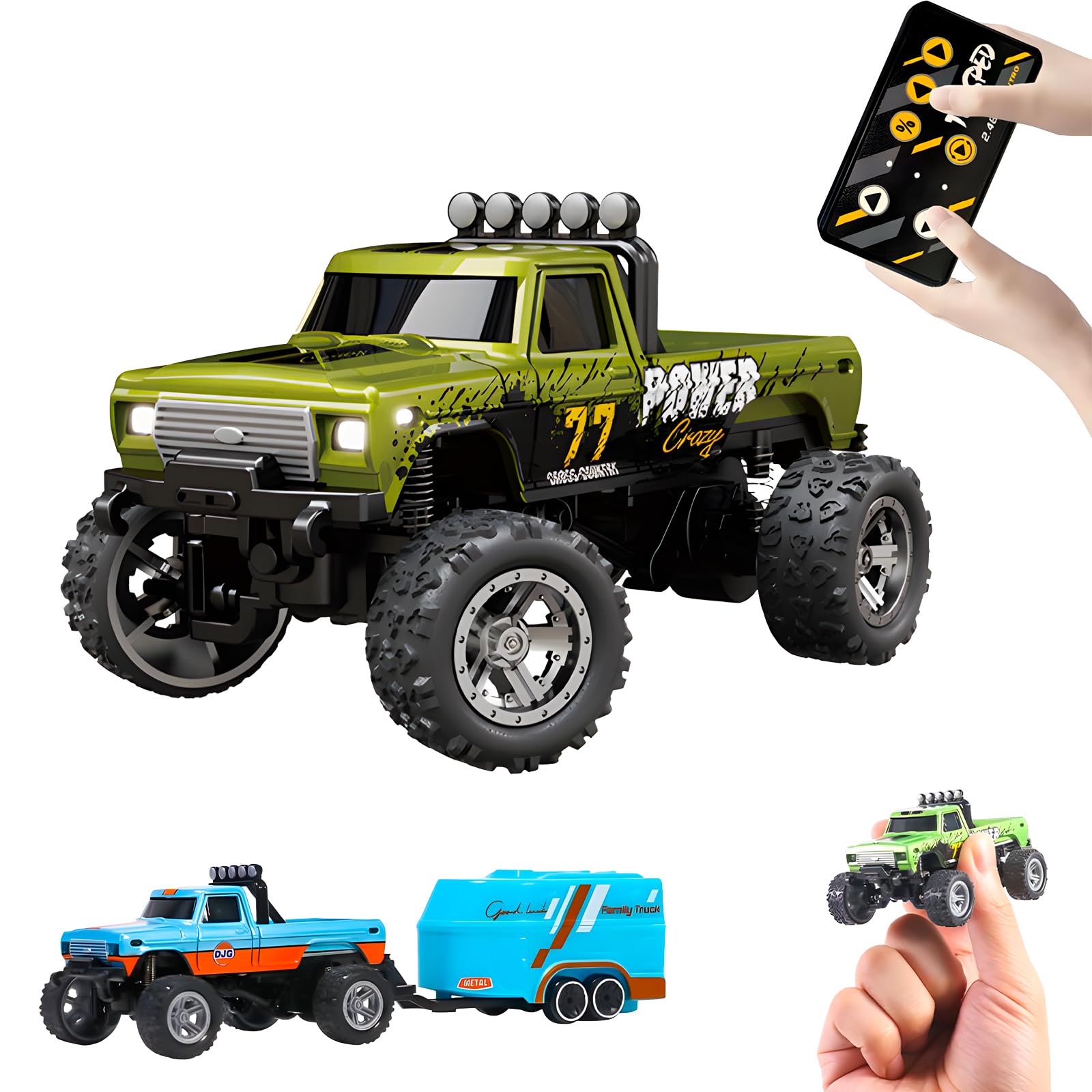 Rc Monster Truck Flashstar Mini A Escala 1:64 Con Luces Verdes - Venta Internacional.