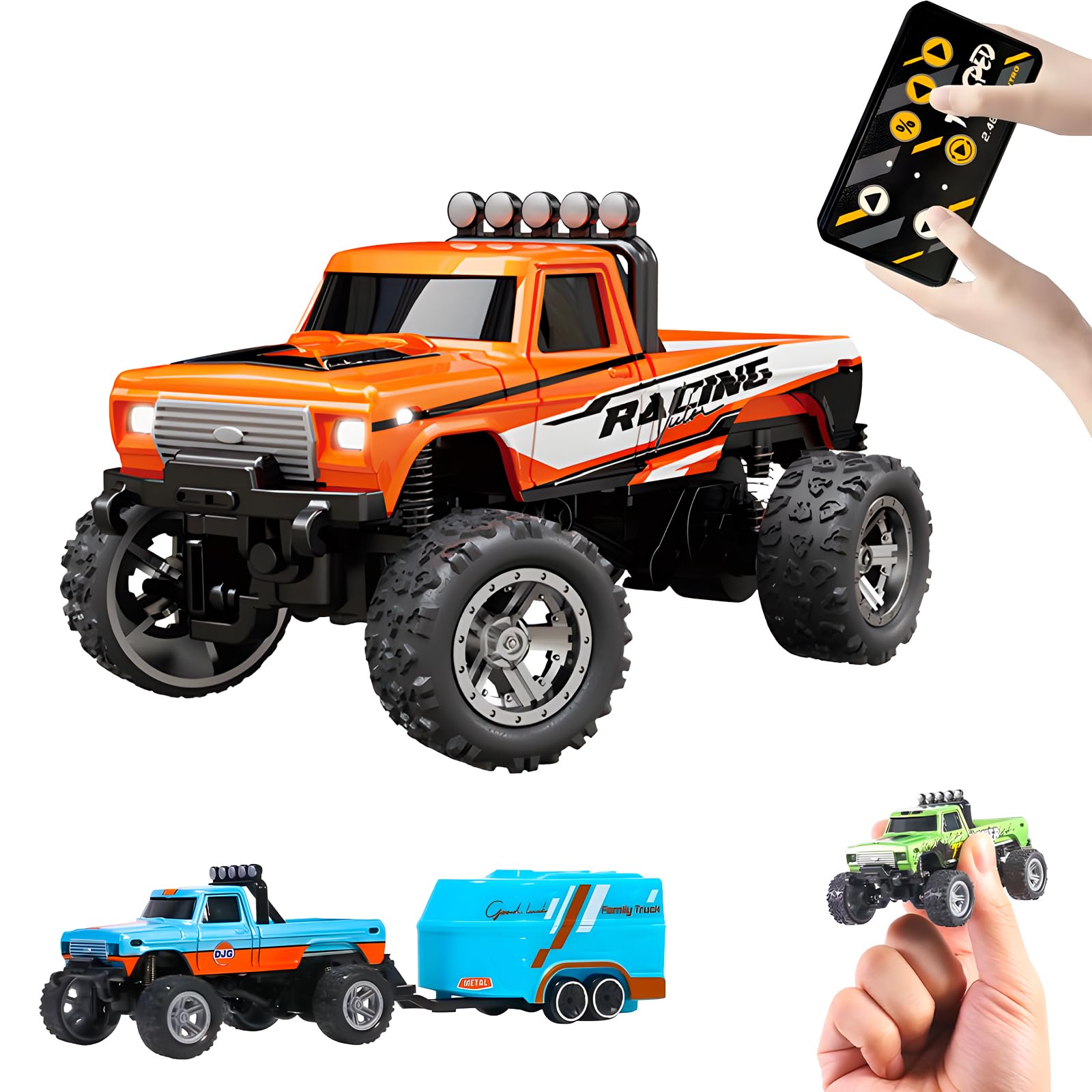Rc Monster Truck Flashstar Mini A Escala 1:64 Con Luces De Color Naranja - Venta Internacional.