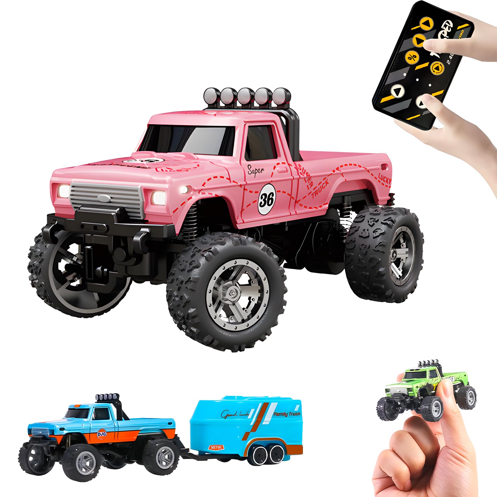 Foto 2 pulgar | Rc Monster Truck Flashstar Mini A Escala 1:64 Con Luces Rosas - Venta Internacional.