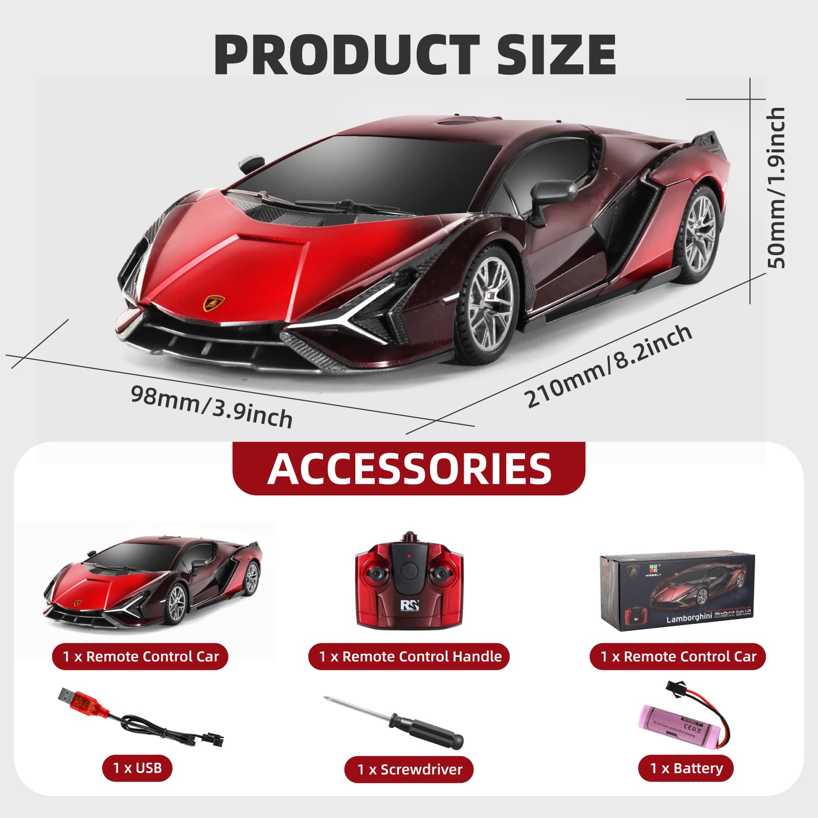Foto 5 pulgar | Coche Teledirigido Miebely Lamboghini Sián Escala 1:24 3,7 V 500 Mah - Venta Internacional.