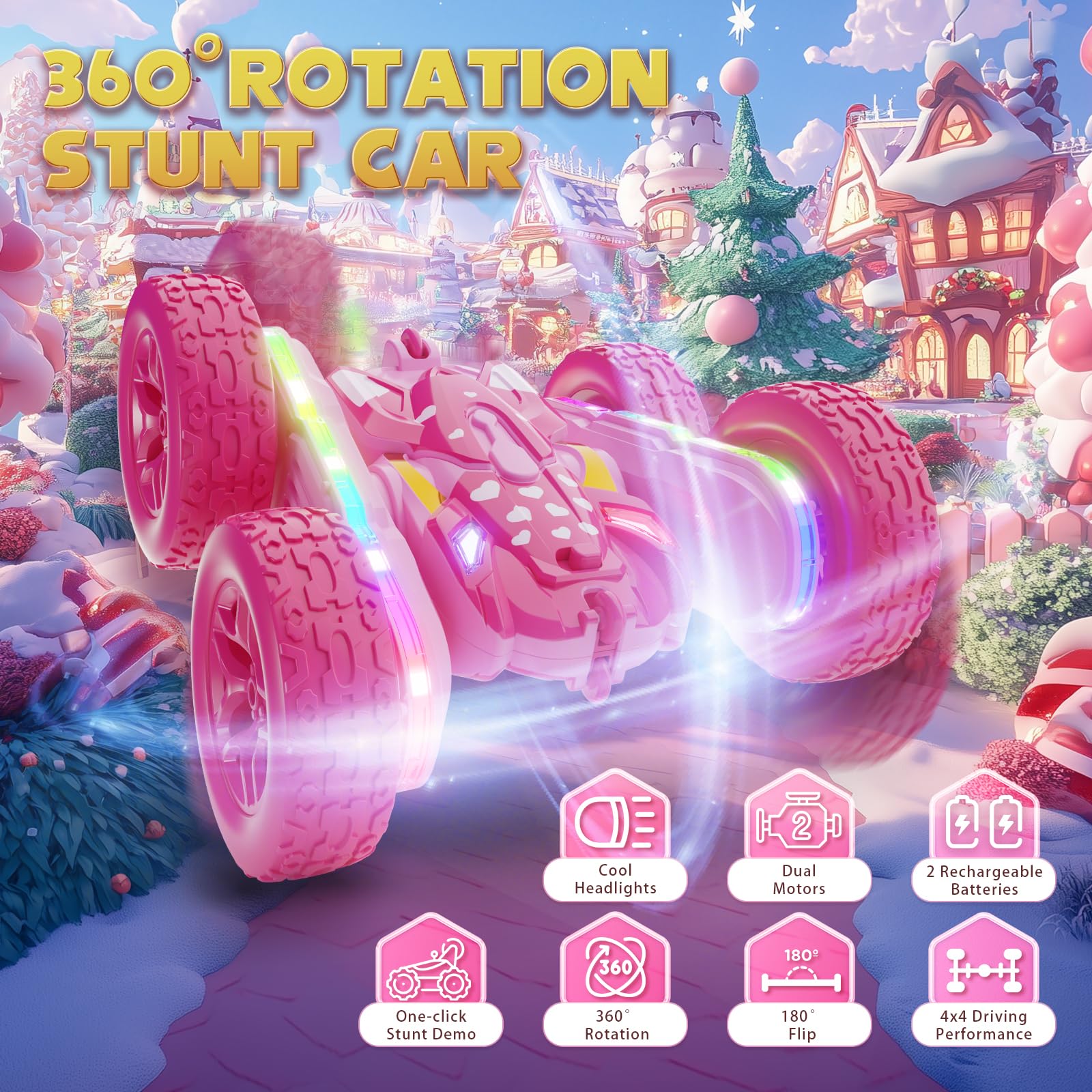 Foto 2 | Auto Con Mando A Distancia Terucle Pink Stunt Con Rotación De 360° Para Niñas - Venta Internacional.