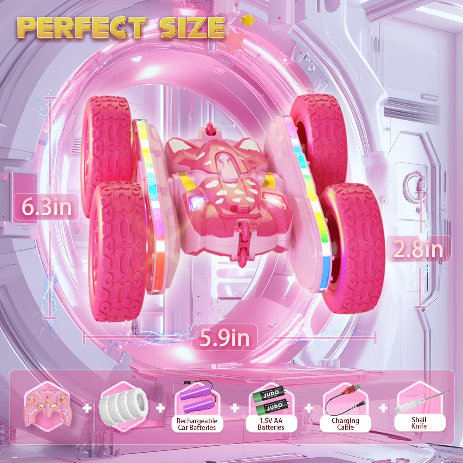 Foto 6 | Auto Con Mando A Distancia Terucle Pink Stunt Con Rotación De 360° Para Niñas - Venta Internacional.