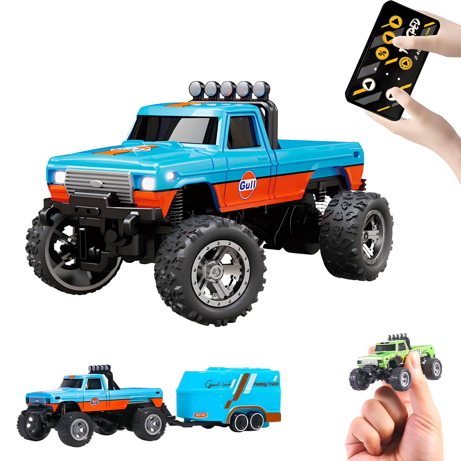 Rc Monster Truck Flashstar Mini A Escala 1:64 Con Luces Azul-a - Venta Internacional.