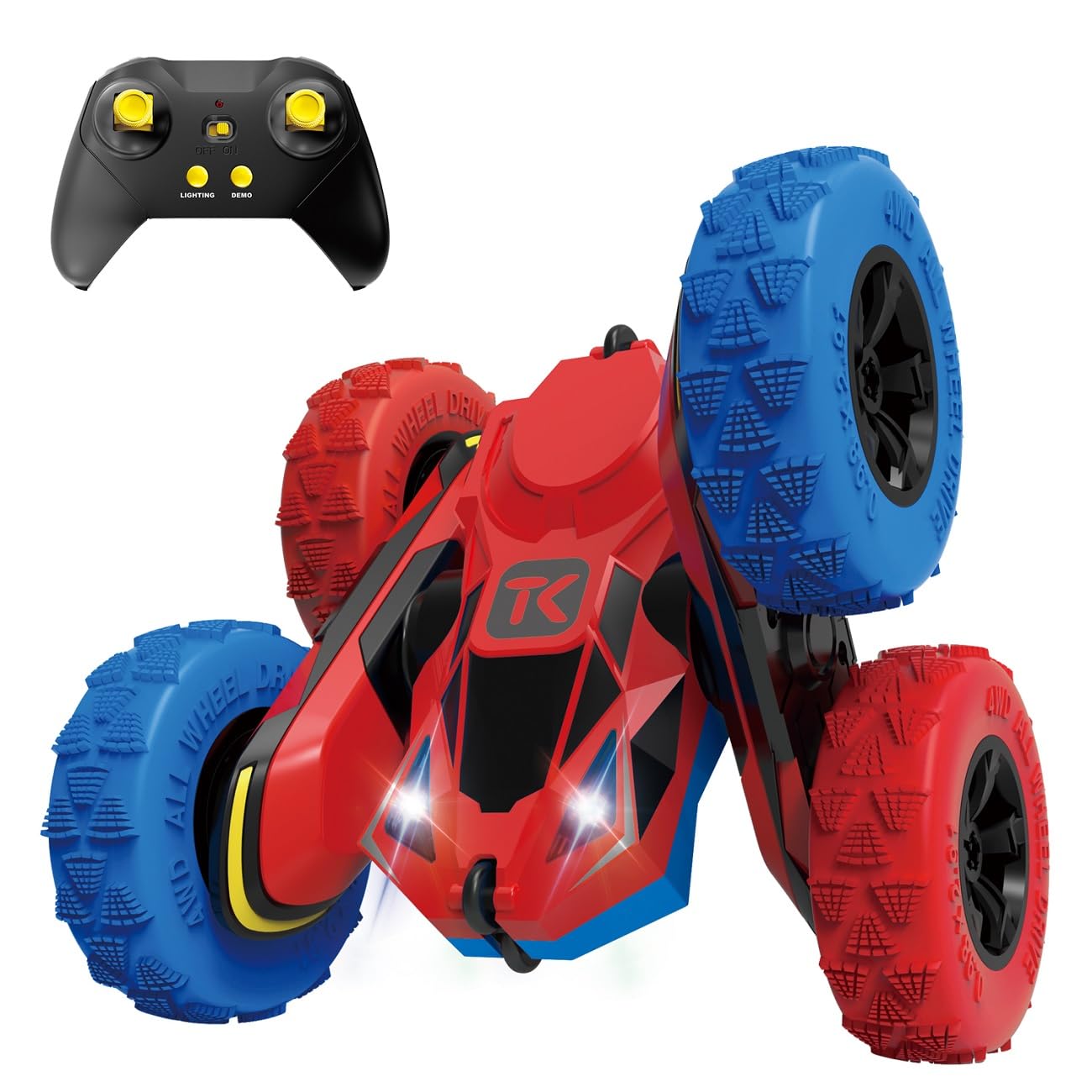 Foto 2 pulgar | Control Remoto RC Stunt Car Threeking Doble Cara Rojo y Azul - Venta Internacional