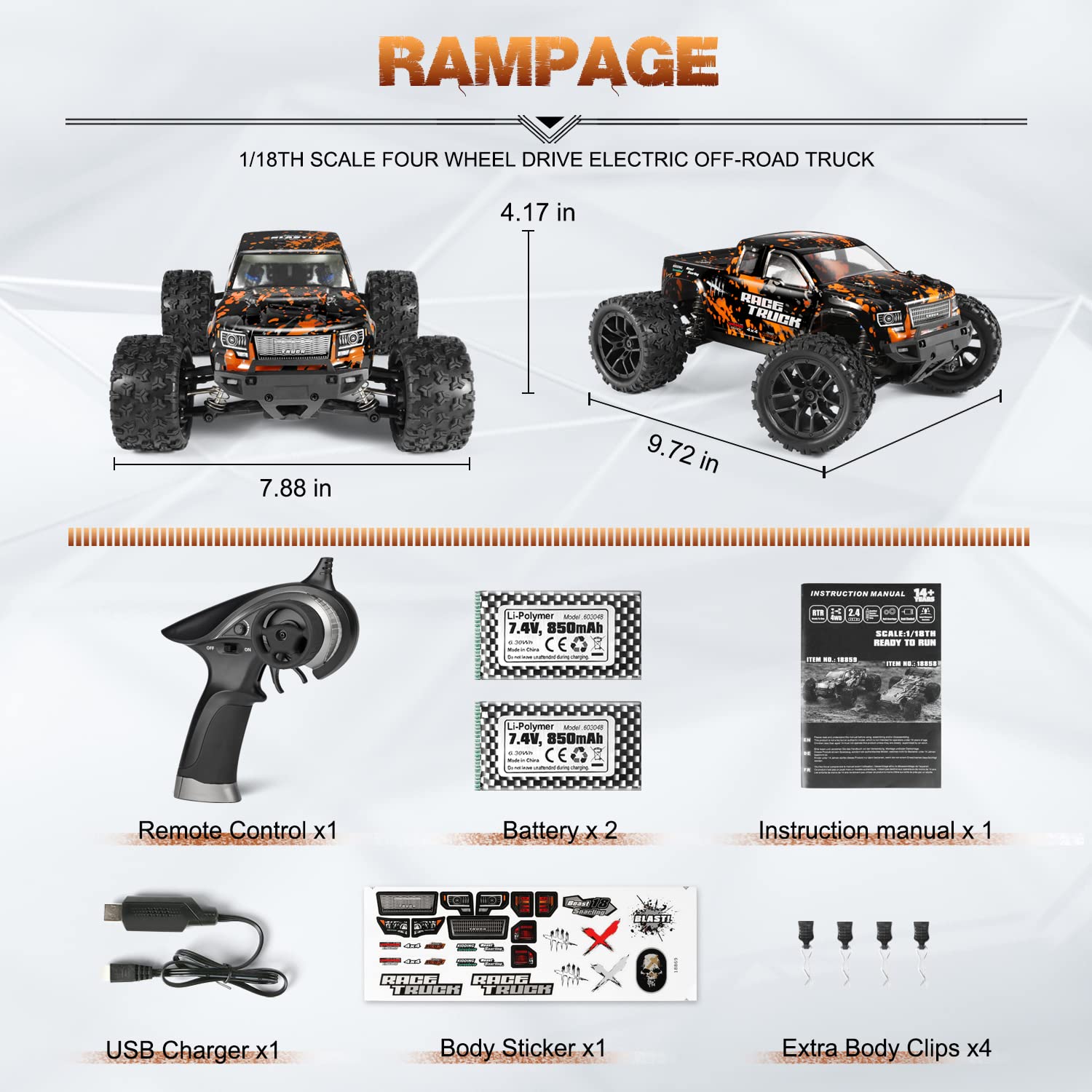 Foto 6 | Monster Truck RC Haiboxing 18859e Escala 1:18 36 Km/h Velocidad 4x4 - Venta Internacional
