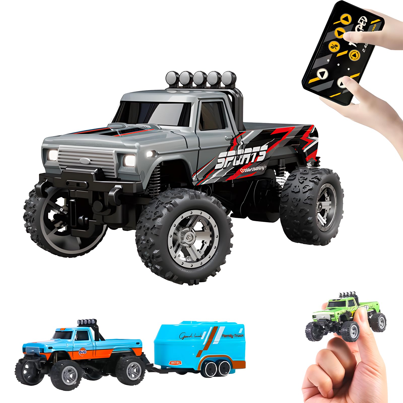 Rc Monster Truck Flashstar Mini A Escala 1:64 Con Luces Grises - Venta Internacional.