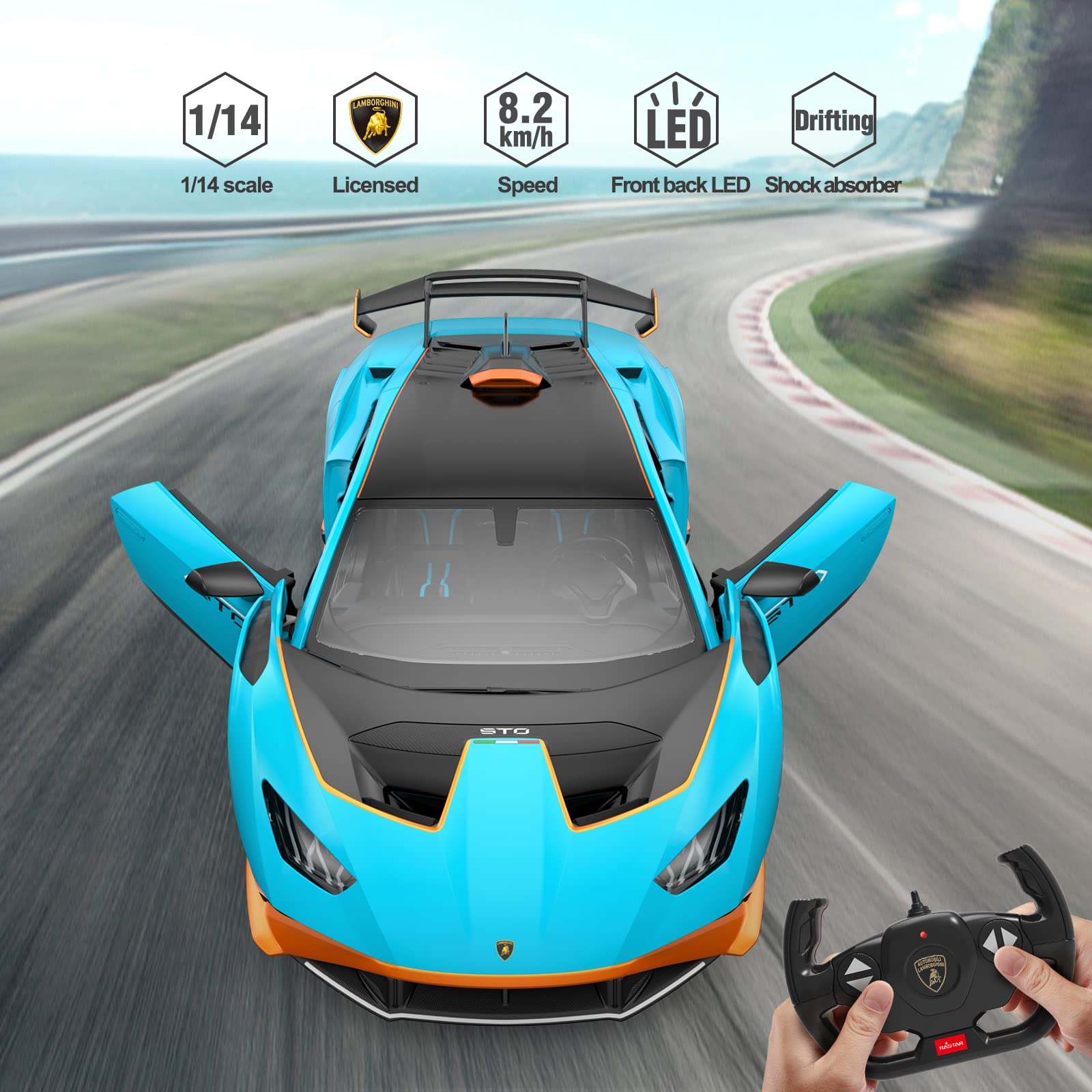 Foto 4 pulgar | Coche A Control Remoto Rastar Lamborghini Huracán Sto 1/14 Blue - Venta Internacional.