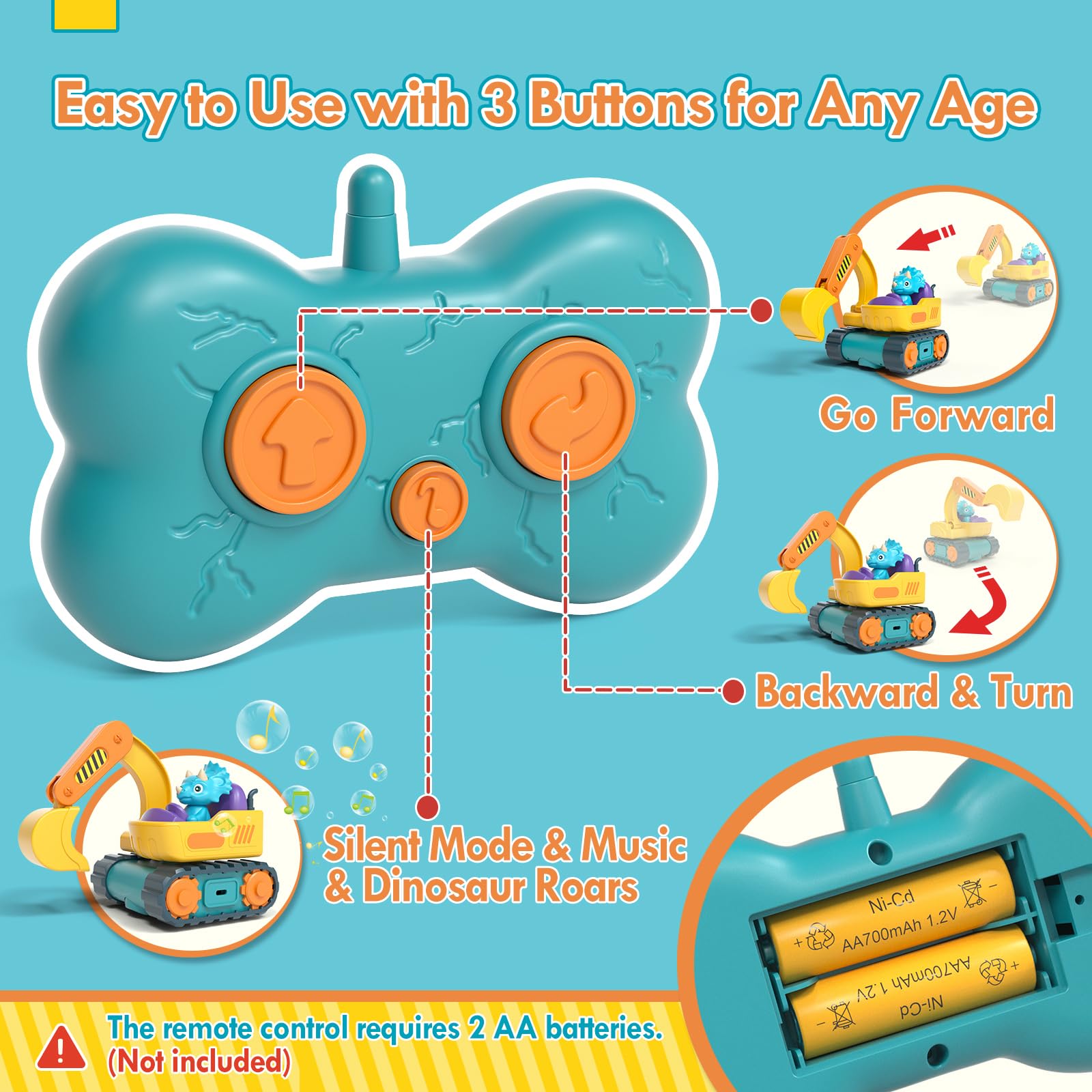 Foto 5 pulgar | Excavadora Rc Toy Lehoo Castle, Coche De Control Remoto Para Niños Pequeños - Venta Internacional.