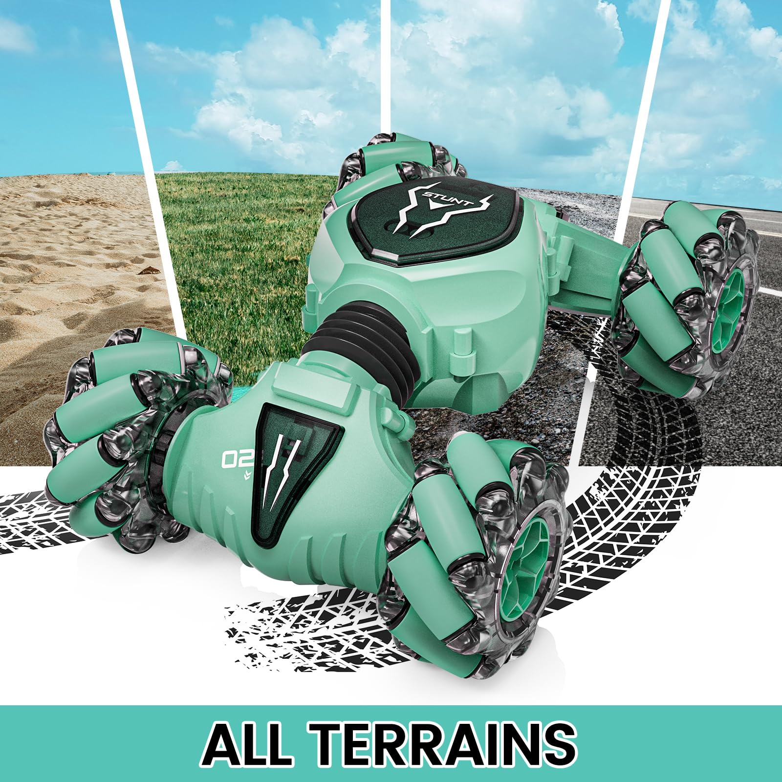 Foto 7 pulgar | Coche De Control Remoto Tecnock Rc Cars 4wd Stunt 360° Green Kids - Venta Internacional.