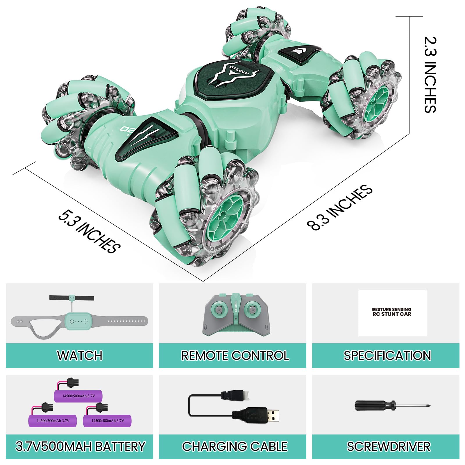 Foto 7 | Coche De Control Remoto Tecnock Rc Cars 4wd Stunt 360° Green Kids - Venta Internacional.