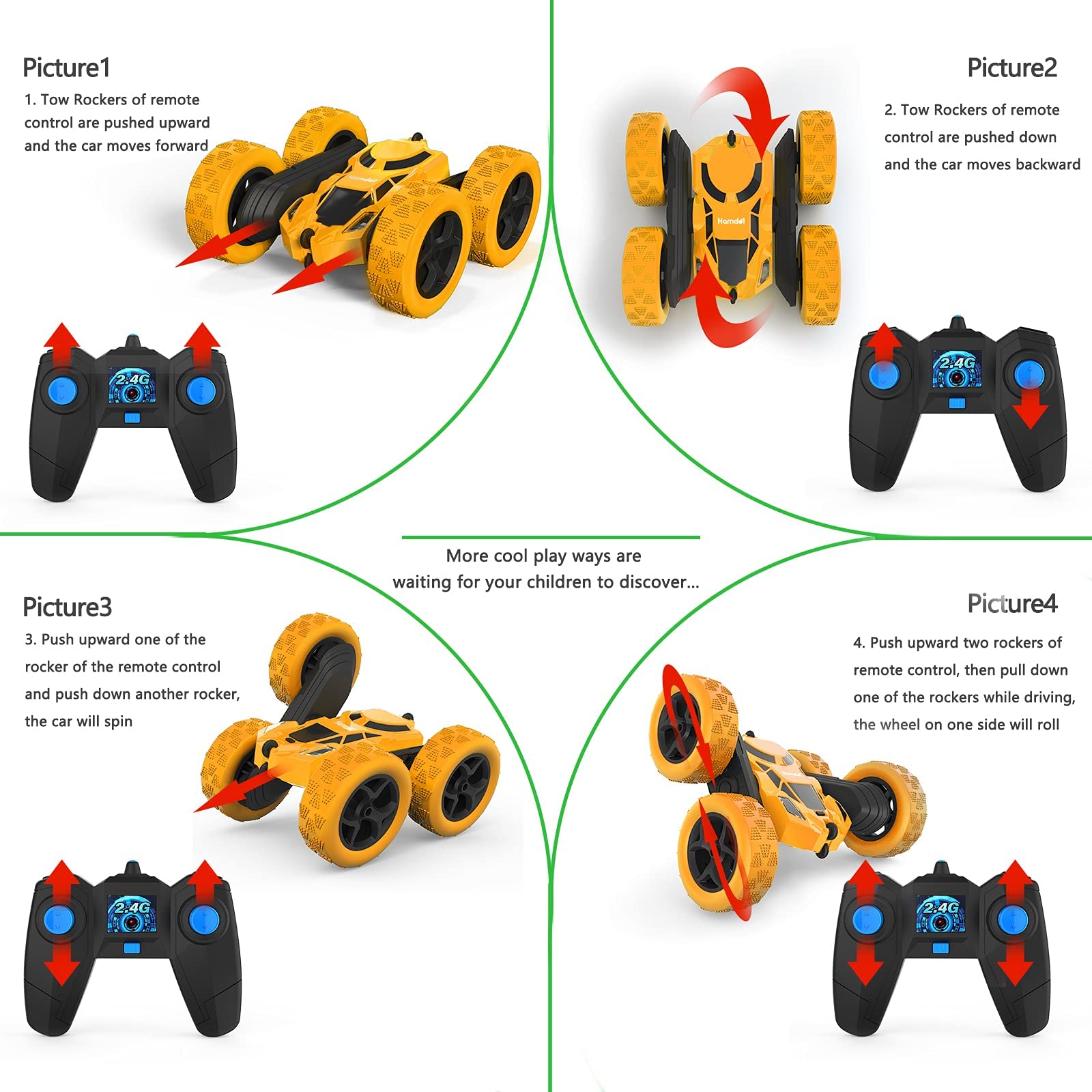 Foto 5 pulgar | Control Remoto Para Coche Hamdol, Doble Cara, 360°, 4wd Rc, Amarillo - Venta Internacional.