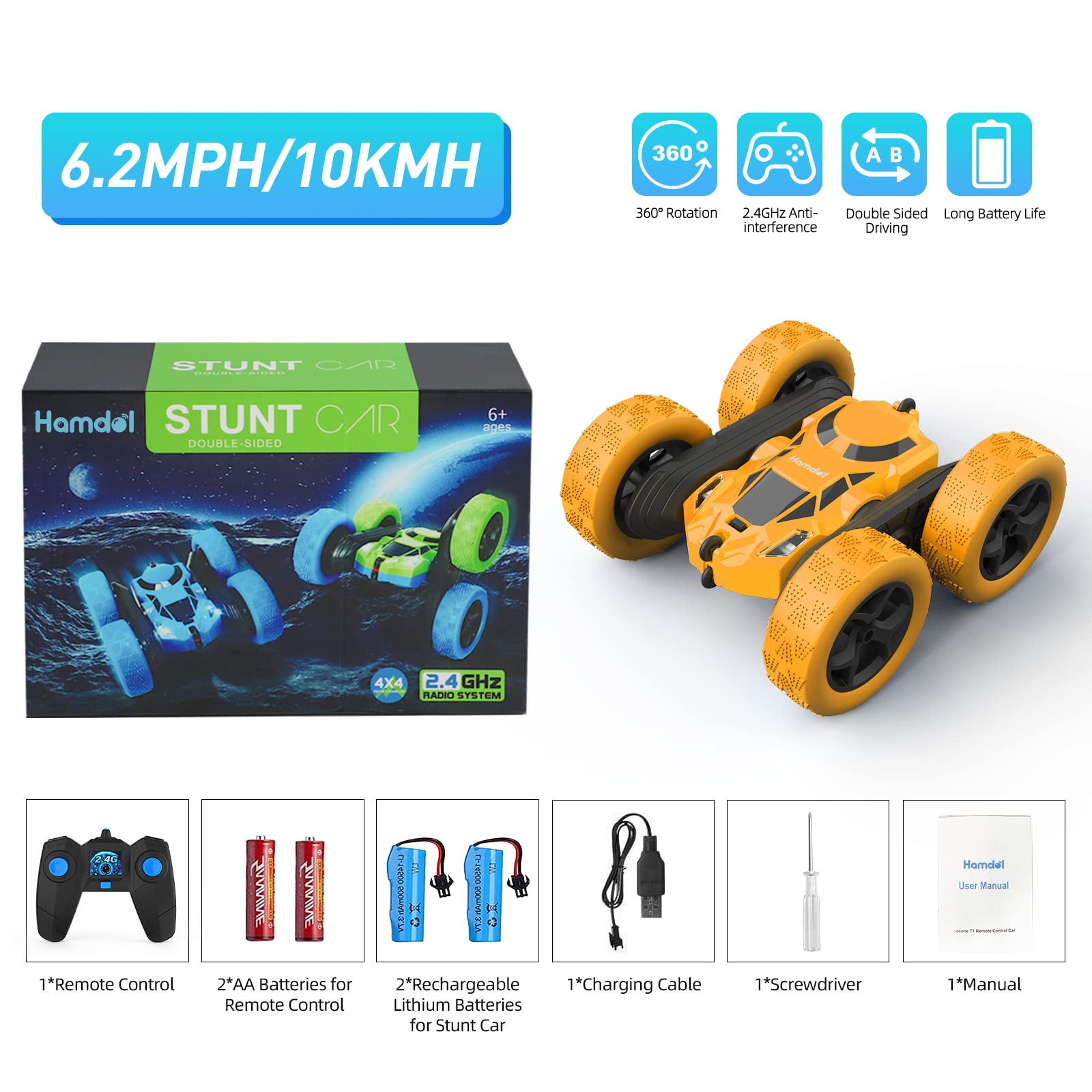 Foto 8 pulgar | Control Remoto Para Coche Hamdol, Doble Cara, 360°, 4wd Rc, Amarillo - Venta Internacional.