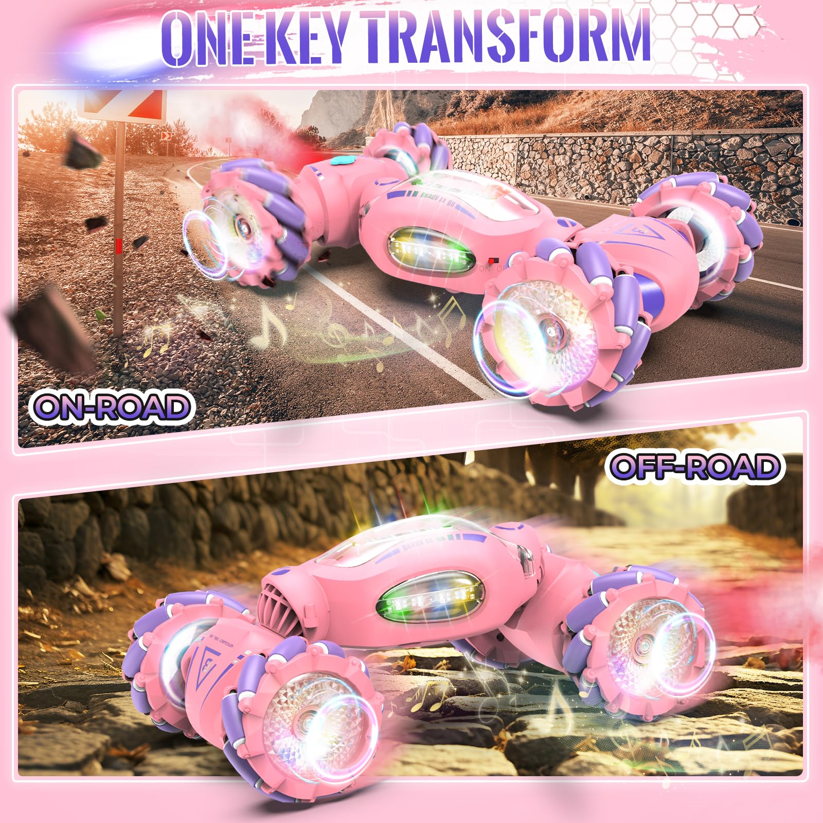 Foto 3 pulgar | Coche Con Mando A Distancia Fosgoit Pink Stunt Con Rotación De 360° Para Niñas - Venta Internacional.