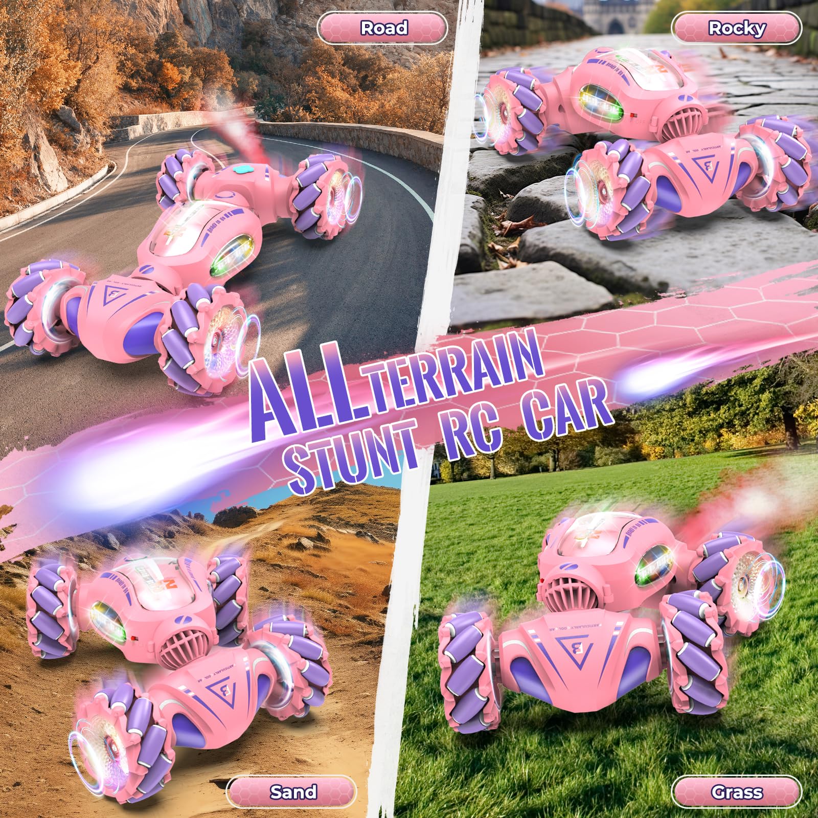 Foto 7 pulgar | Coche Con Mando A Distancia Fosgoit Pink Stunt Con Rotación De 360° Para Niñas - Venta Internacional.