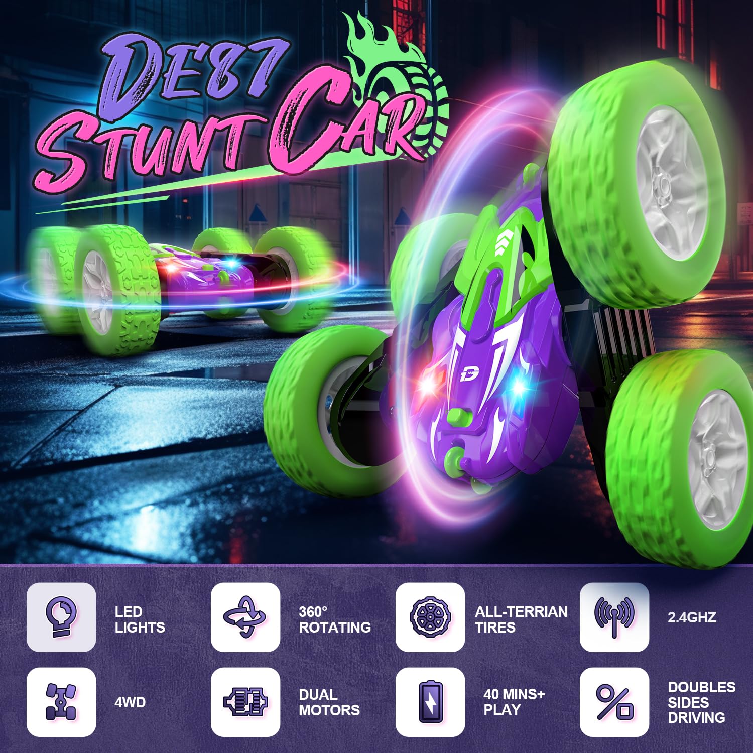 Foto 3 pulgar | Rc Stunt Car Deerc, Conducción A Doble Cara, Giro 360°, 4wd, 2,4 Ghz - Venta Internacional.