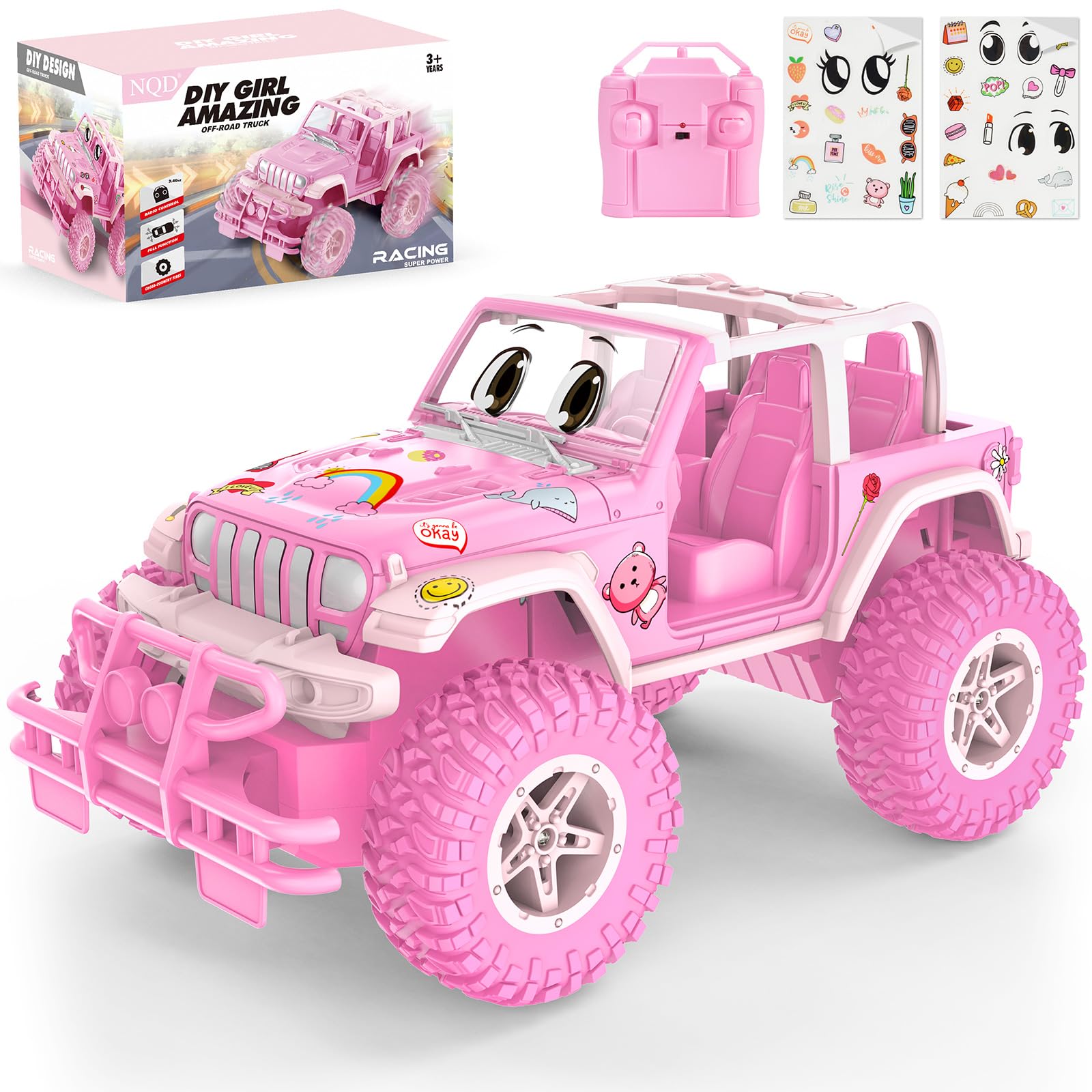Rc Car Nqd Jeep Rosa Con Pegatinas Diy Para Niñas De 3 A 8 Años - Venta Internacional.