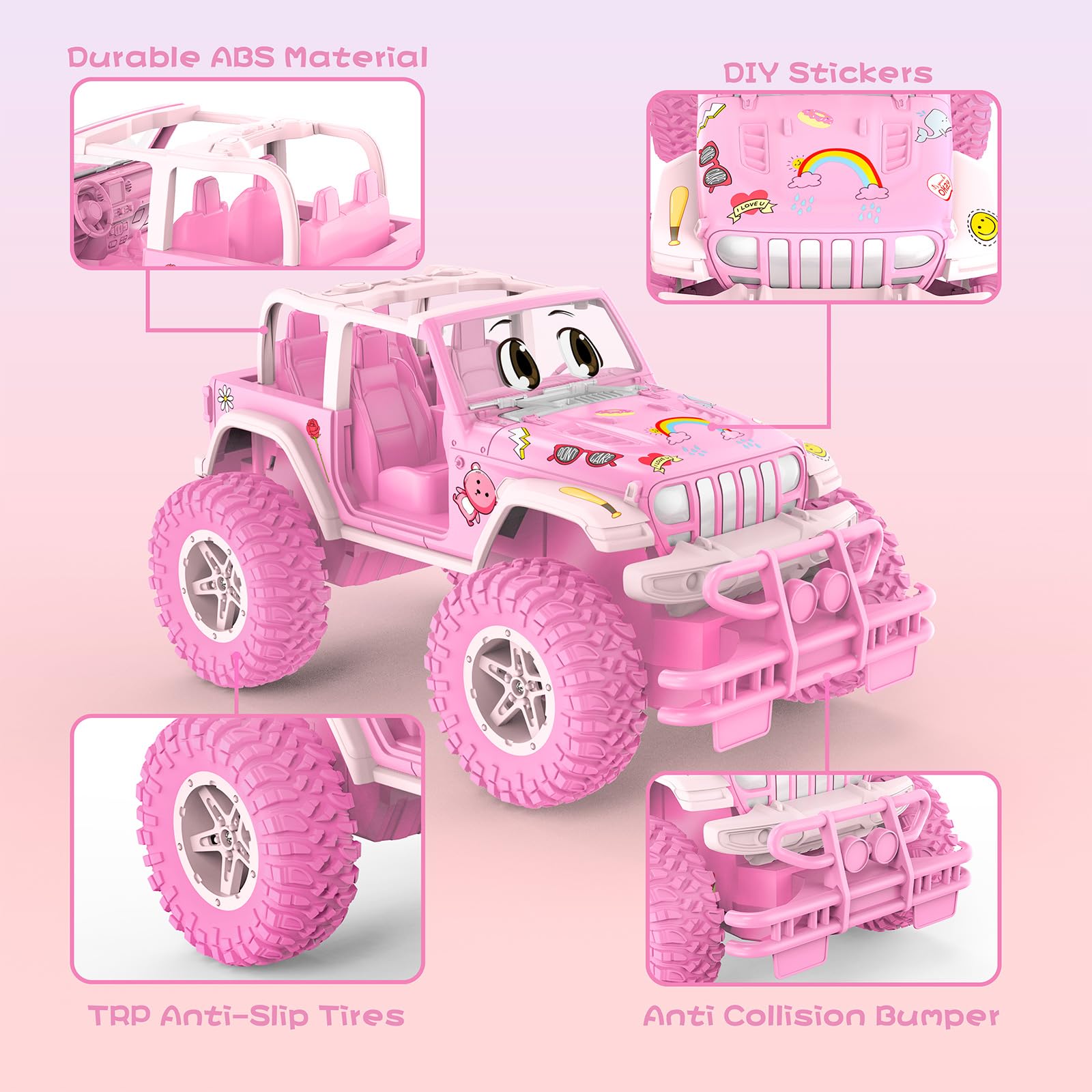 Foto 3 pulgar | Rc Car Nqd Jeep Rosa Con Pegatinas Diy Para Niñas De 3 A 8 Años - Venta Internacional.