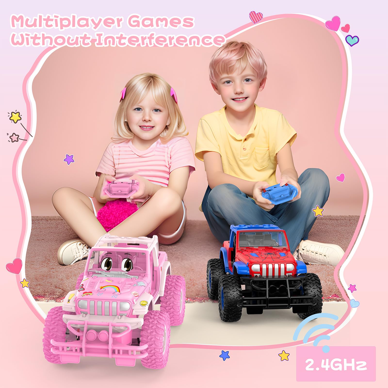 Foto 4 pulgar | Rc Car Nqd Jeep Rosa Con Pegatinas Diy Para Niñas De 3 A 8 Años - Venta Internacional.