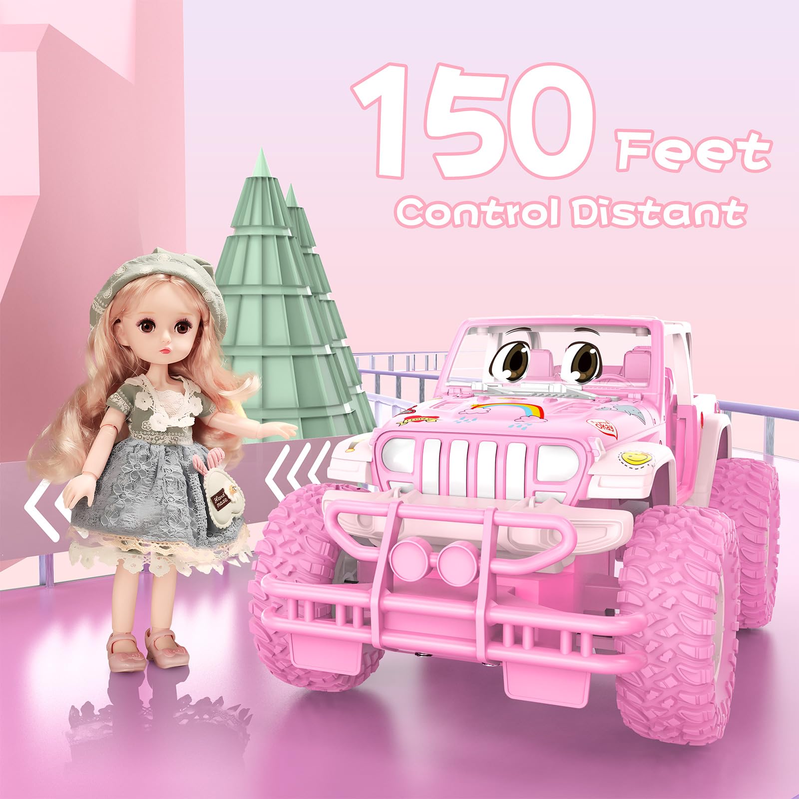 Foto 4 | Rc Car Nqd Jeep Rosa Con Pegatinas Diy Para Niñas De 3 A 8 Años - Venta Internacional.