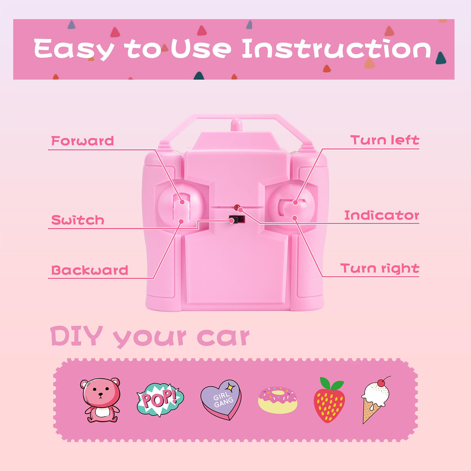 Foto 8 pulgar | Rc Car Nqd Jeep Rosa Con Pegatinas Diy Para Niñas De 3 A 8 Años - Venta Internacional.