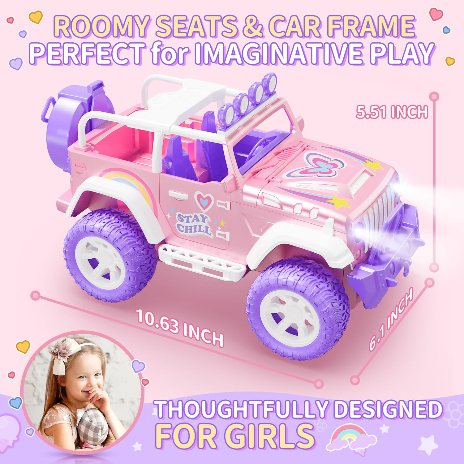 Foto 3 pulgar | Coche a Control Remoto Deerc Rosa con Niebla y Música para Niñas - Venta Internacional