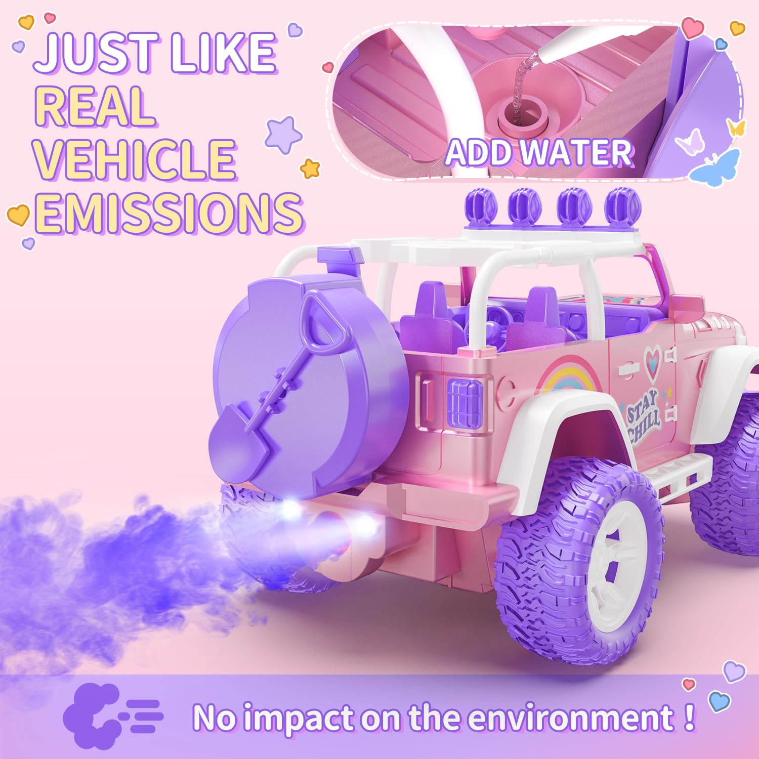Foto 4 pulgar | Coche a Control Remoto Deerc Rosa con Niebla y Música para Niñas - Venta Internacional