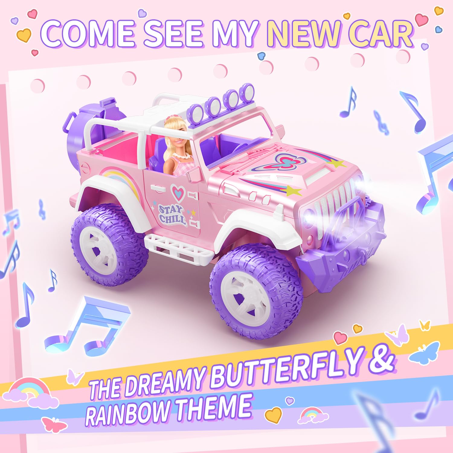 Foto 5 pulgar | Coche a Control Remoto Deerc Rosa con Niebla y Música para Niñas - Venta Internacional