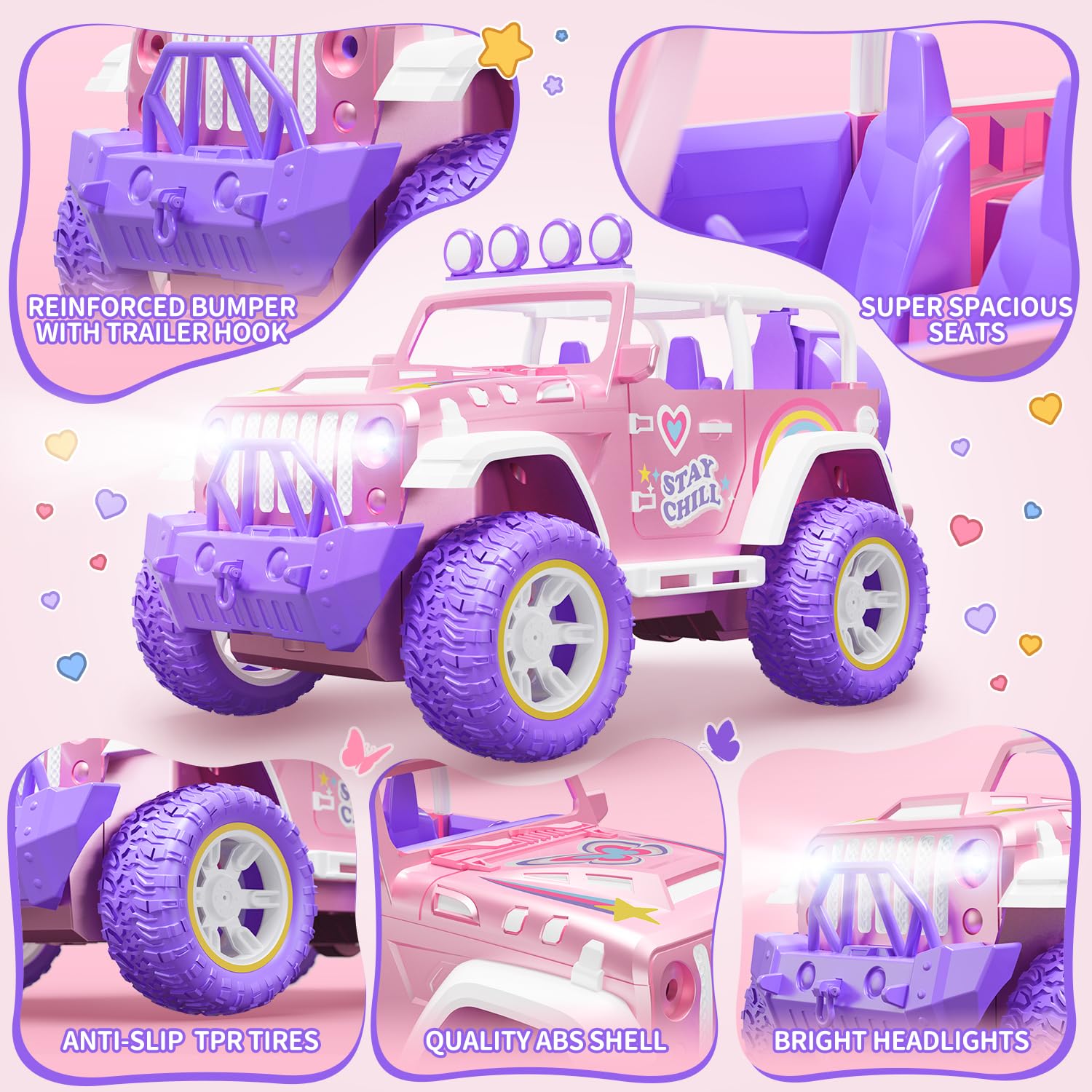 Foto 6 pulgar | Coche a Control Remoto Deerc Rosa con Niebla y Música para Niñas - Venta Internacional
