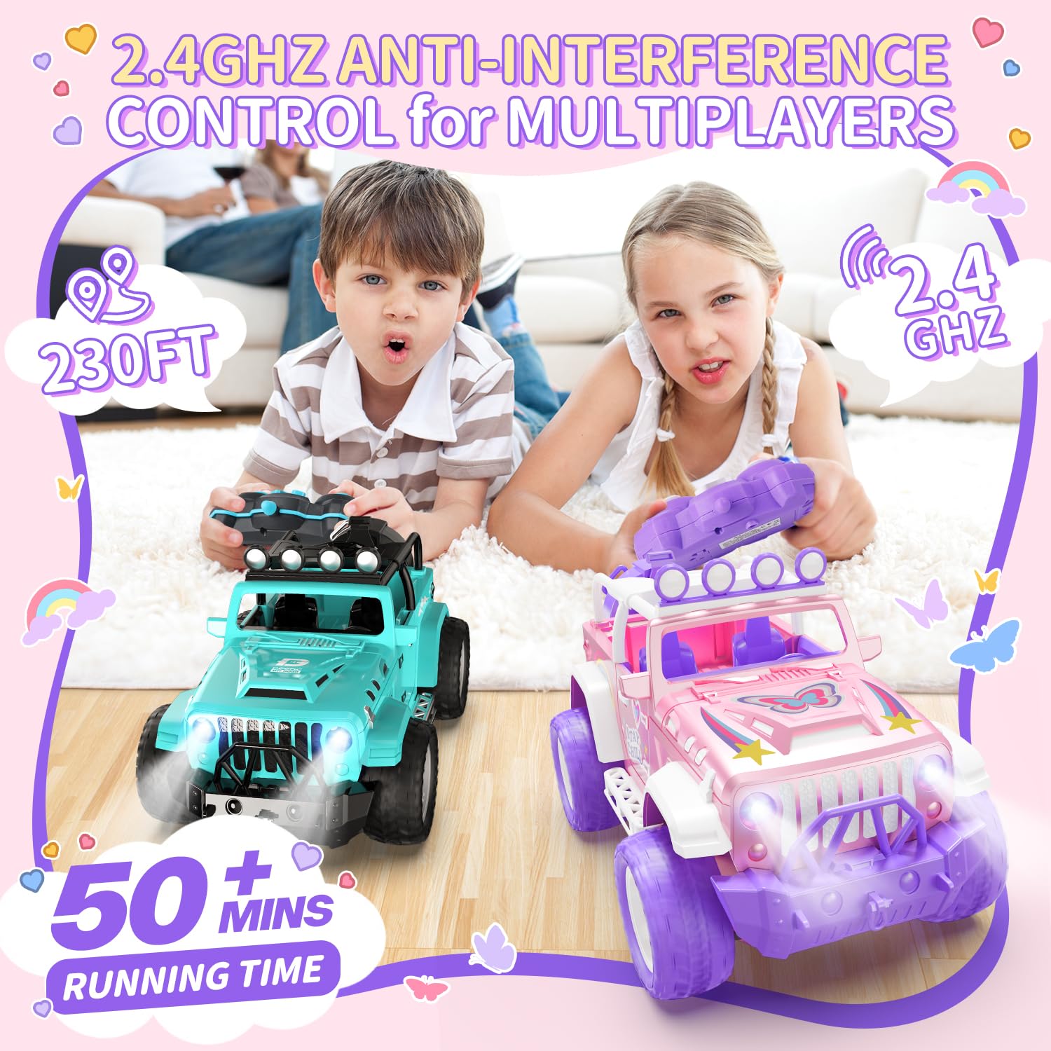 Foto 7 pulgar | Coche a Control Remoto Deerc Rosa con Niebla y Música para Niñas - Venta Internacional