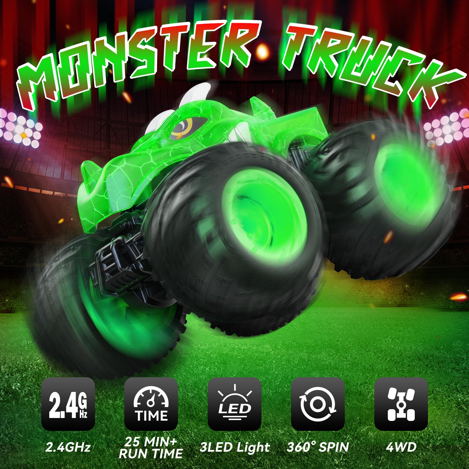 Foto 2 | Auto Auuguu Monster Trucks Con Control Remoto Con Spray De Luz 3+y - Venta Internacional.