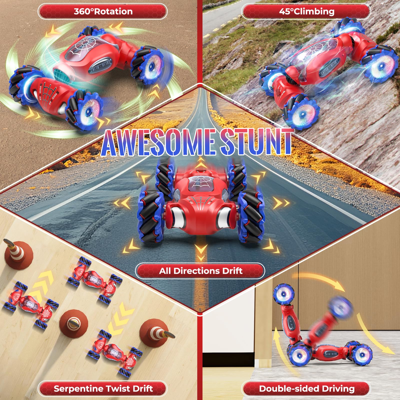 Foto 5 pulgar | Coche con Mando a Distancia Fosgoit Spider 4WD Stunt con Luz y Música - Venta Internacional
