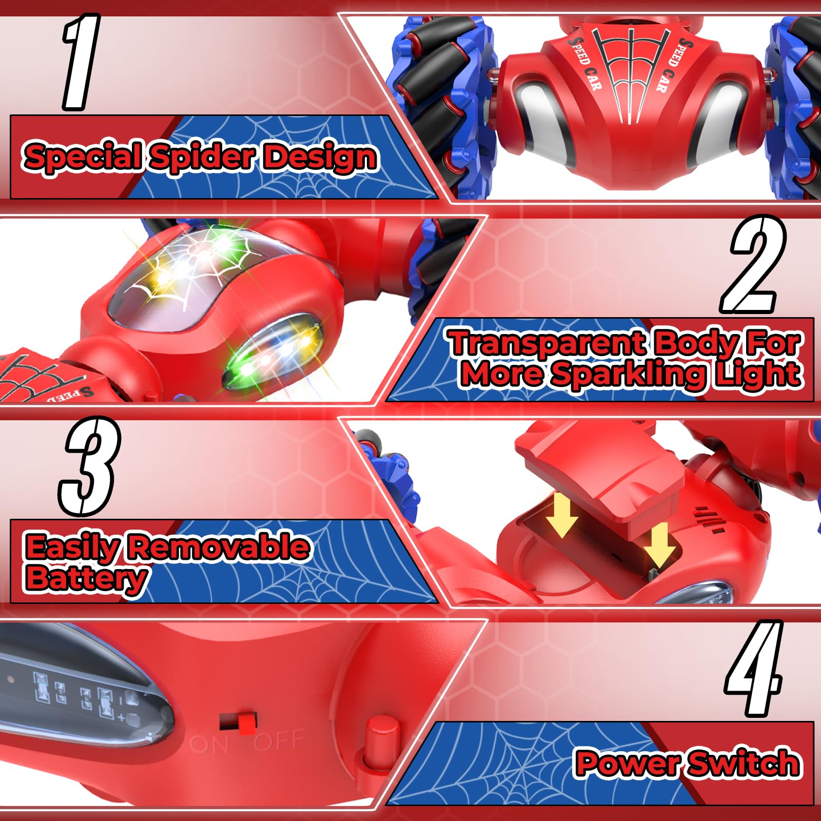 Foto 6 pulgar | Coche con Mando a Distancia Fosgoit Spider 4WD Stunt con Luz y Música - Venta Internacional