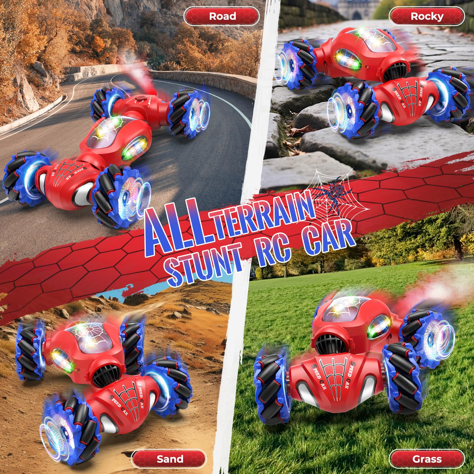 Foto 7 pulgar | Coche con Mando a Distancia Fosgoit Spider 4WD Stunt con Luz y Música - Venta Internacional