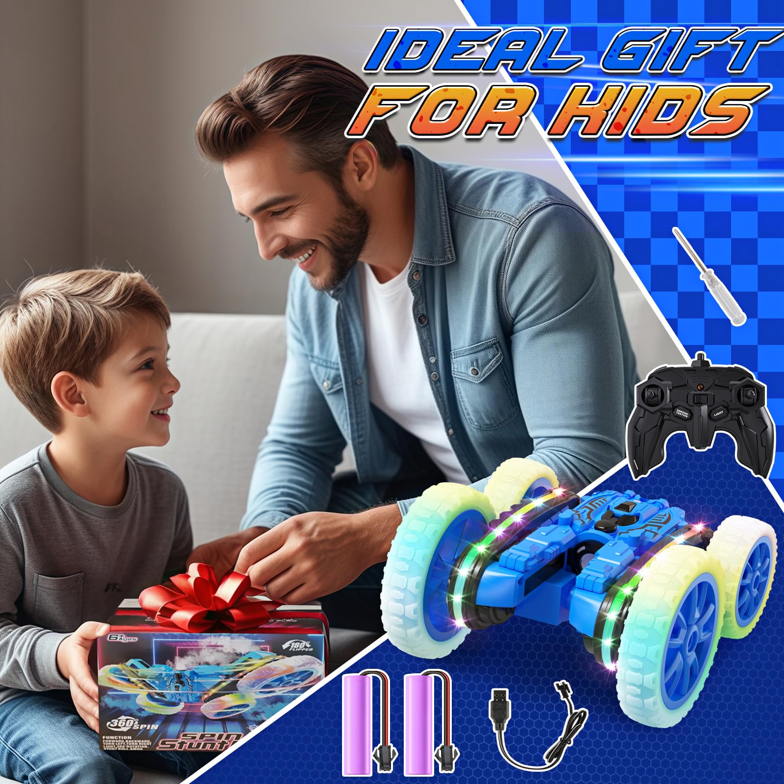 Foto 7 pulgar | Coche a Control Remoto Jimdella Azul RC Stunt 4WD 15 km/h - Venta Internacional