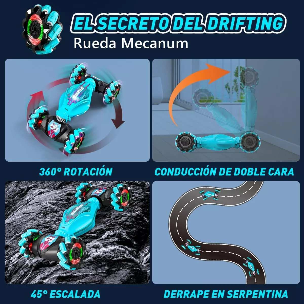Foto 4 pulgar | Carros De Control Remoto Gestos Acrobático 27cm Música+luces Verde Negro