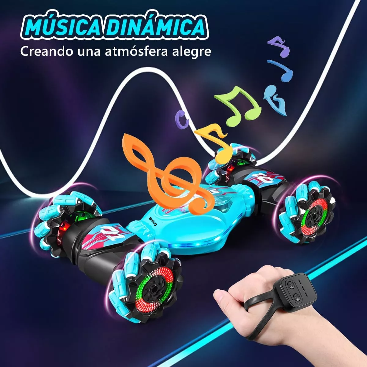 Foto 5 pulgar | Carros De Control Remoto Gestos Acrobático 27cm Música+luces Verde Negro