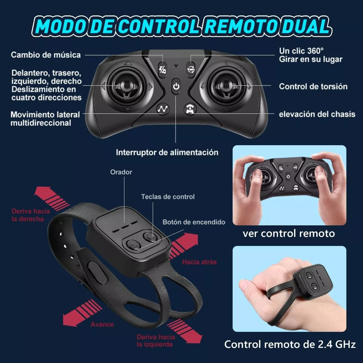 Foto 5 | Carros De Control Remoto Gestos Acrobático 27cm Música+luces Verde Negro