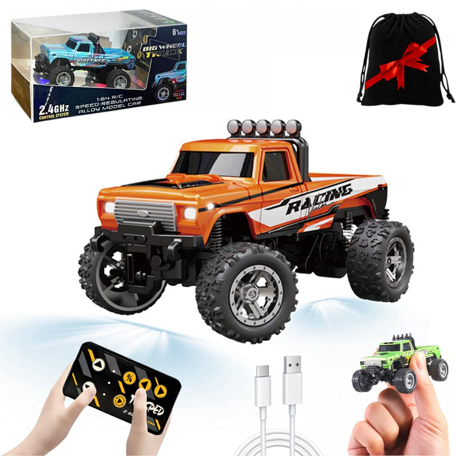 Foto 2 pulgar | Mini Monster Truck Rc A Escala 1/64 Con Luces Y Mando A Distancia De 2,4 Ghz - Venta Internacional.