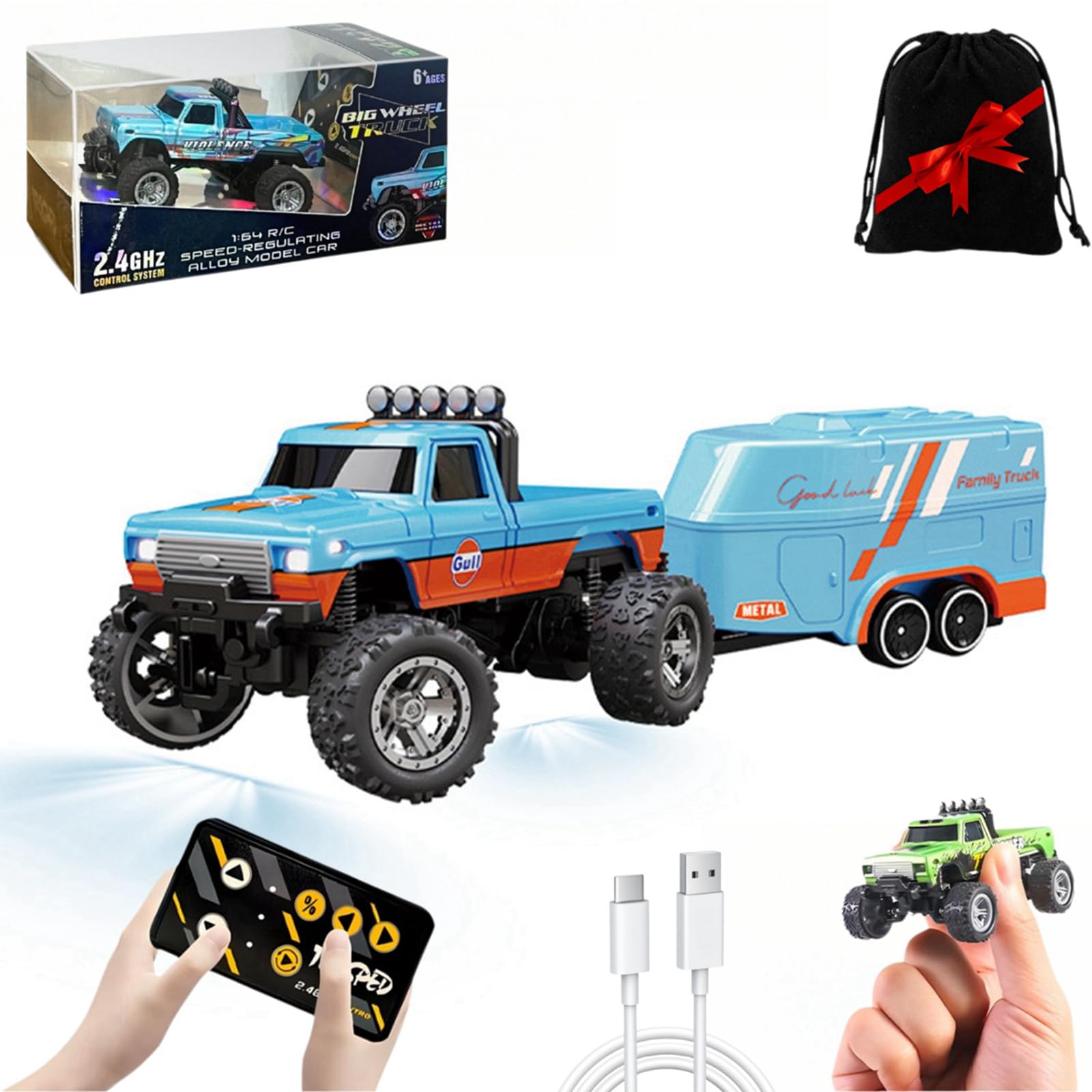 Mini Monster Truck Rc A Escala 1/64 Con Control Remoto De Luces - Venta Internacional.