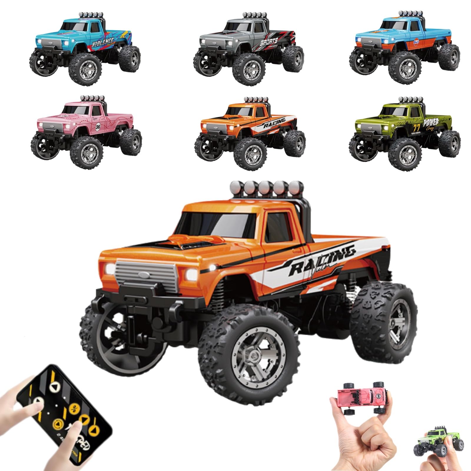 Control Remoto Rc Monster Truck Mini A Escala 1:64 Con Luces De 2,4 Ghz - Venta Internacional.