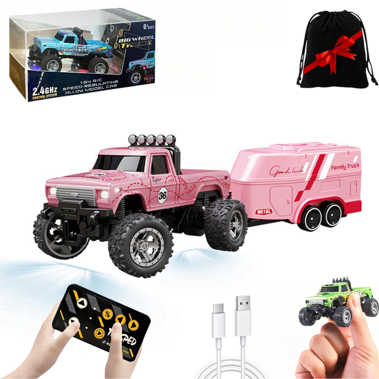 Foto 2 pulgar | Mini Monster Truck Rc A Escala 1/64 Con Control Remoto De Luces - Venta Internacional.