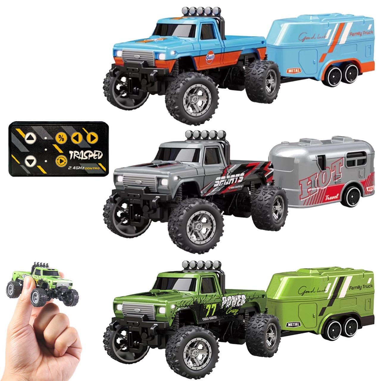 Rc Monster Truck Mini A Escala 1:64 Con Mando A Distancia Para Remolque - Venta Internacional.